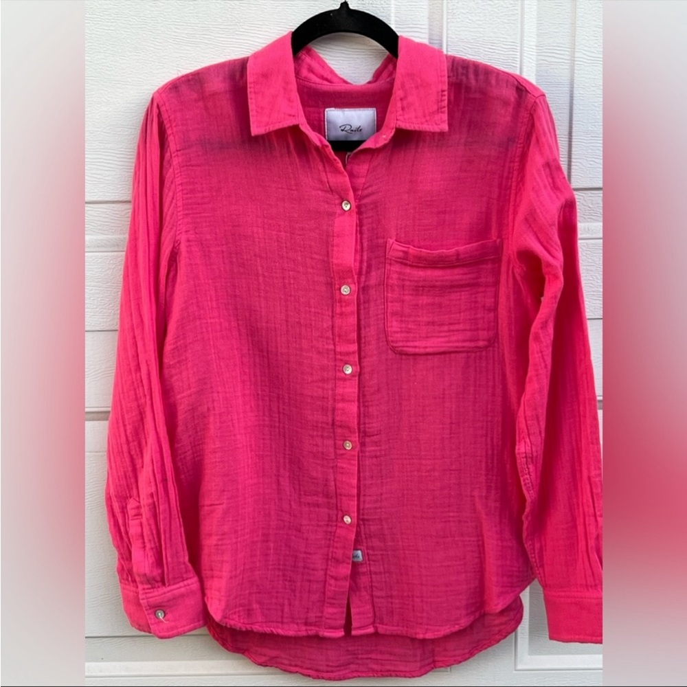 Rails Hot Hibiscus Pink Organic Cotton Gauze Button Front Shirt Small